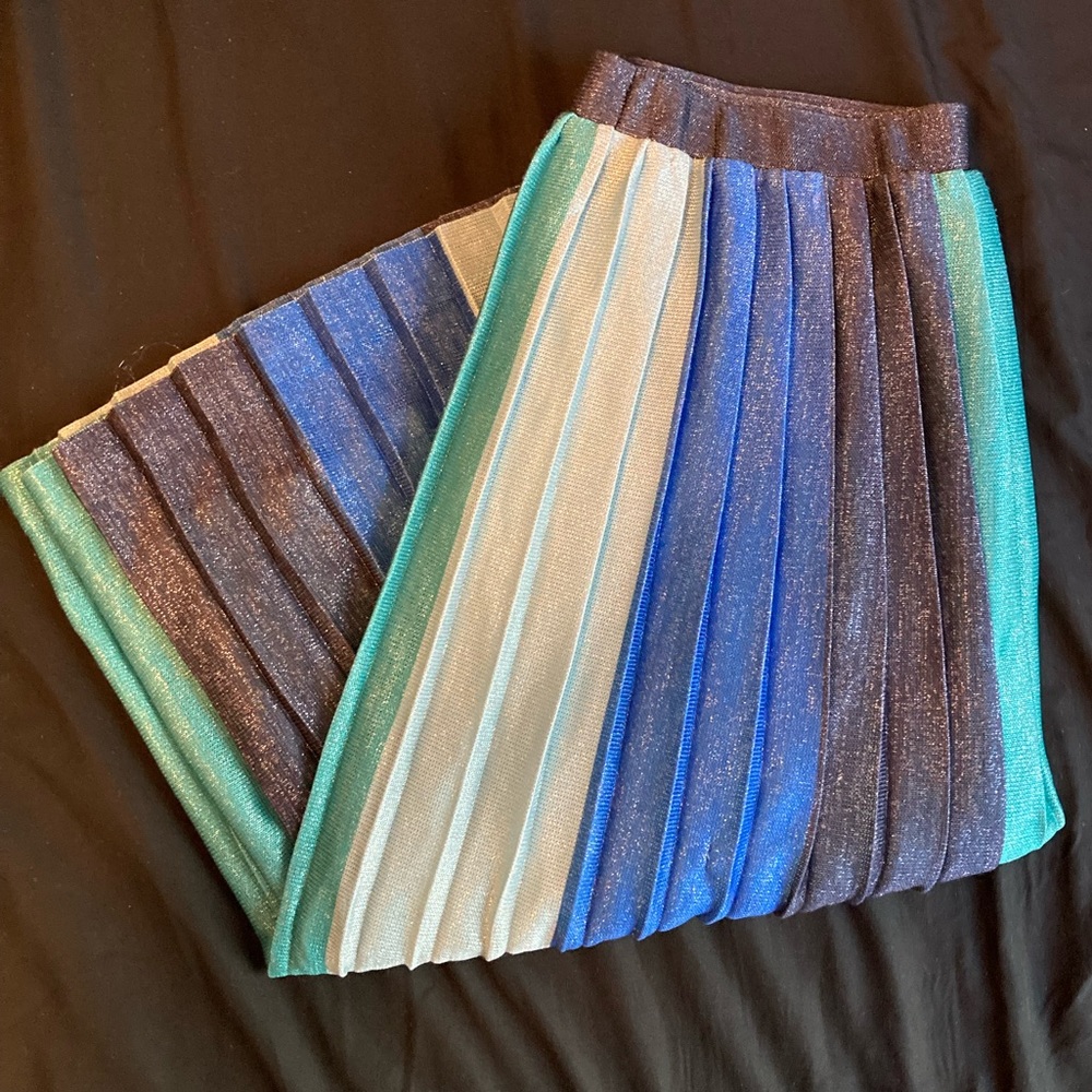 Maeve Anthropologie blue toned ombré shimmery sparkle long midi skirt